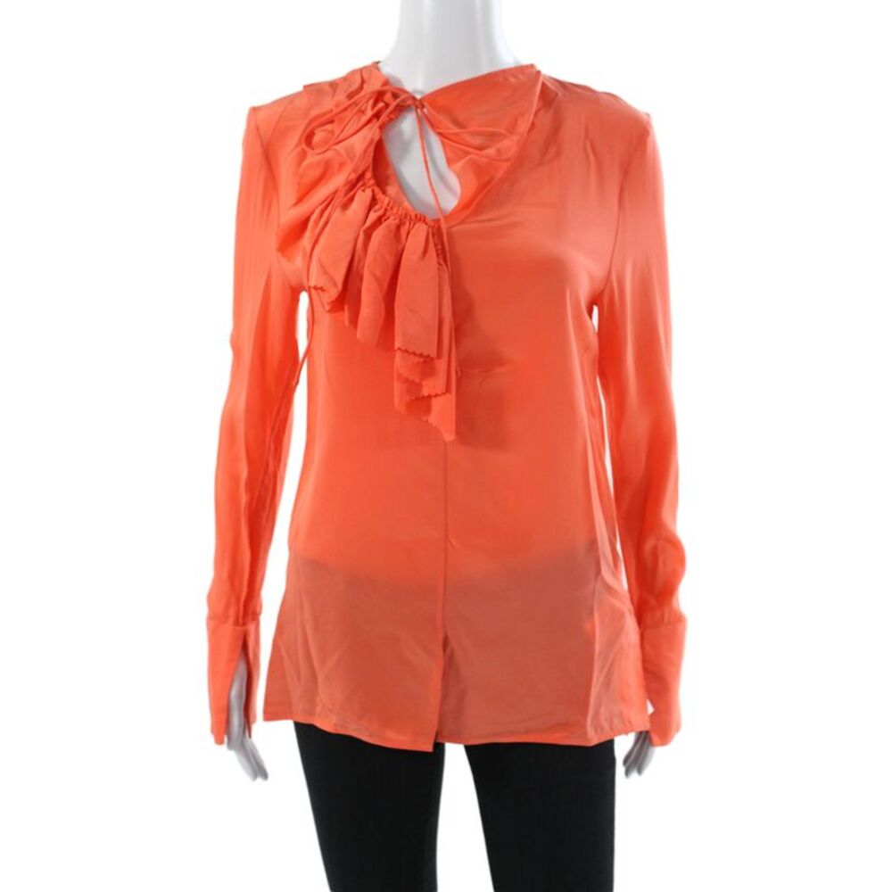 Victoria Beckham Women Silk Tunic Blouse Long Sleeve Tie Neck Orange Size 2